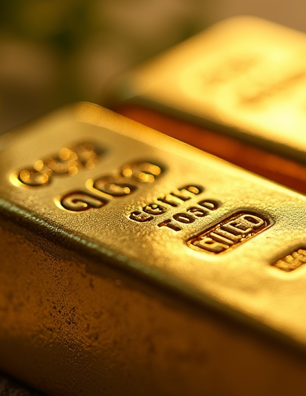 Macro photograph of the surface of a pure gold bar, showing its texture and luster.